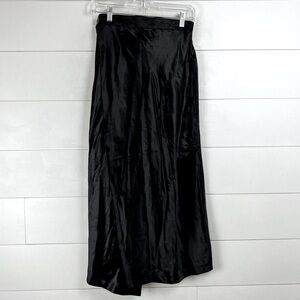 Reifhaus Wrap Midi Skirt Black Satin Asymmetrical Women's Small Hand‎ Sewn